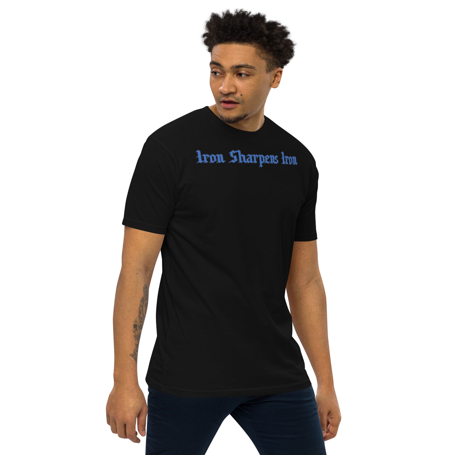 Premium heavyweight Iron Sharpens Iron Blue Line tee