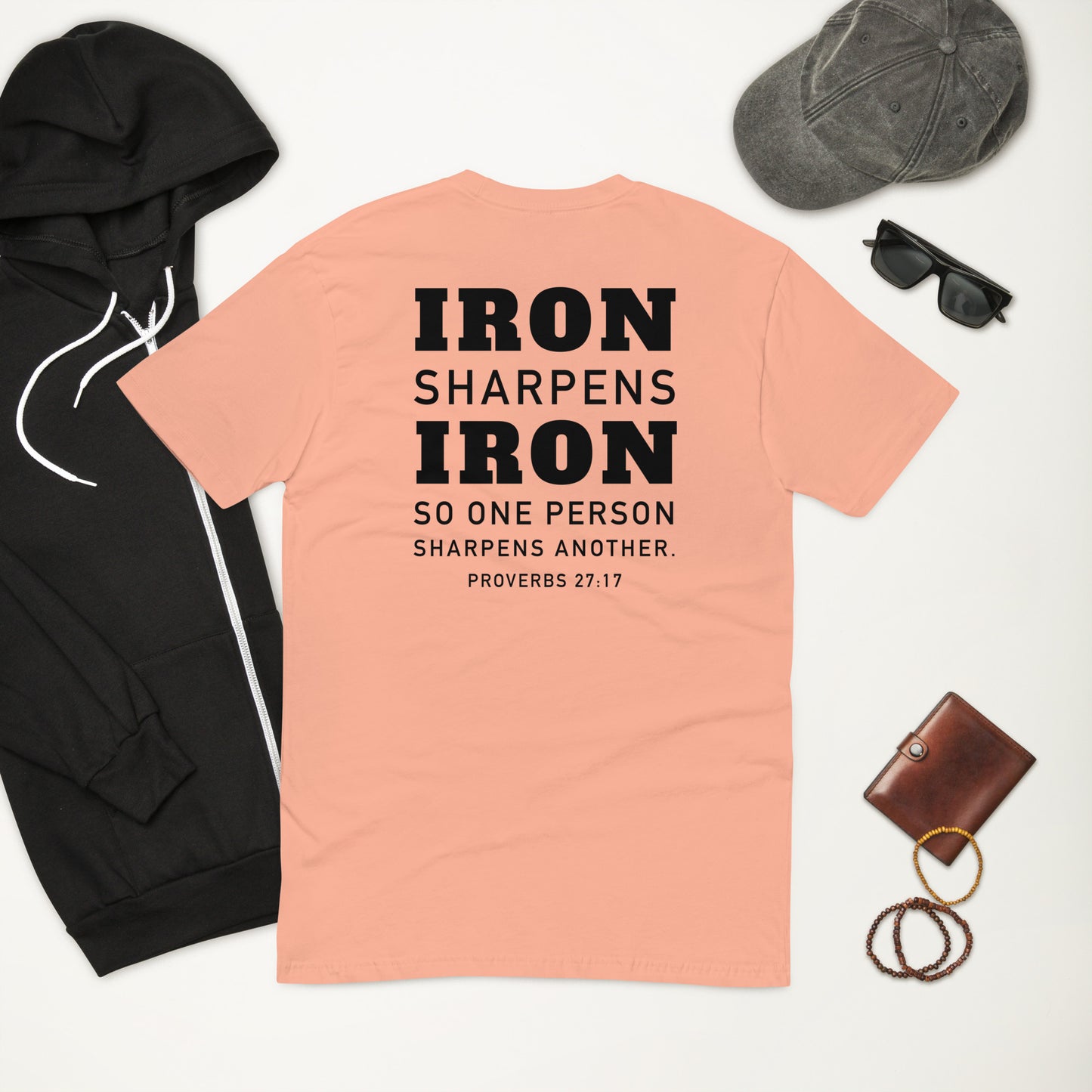 Athletic fit Iron Sharpens Iron Gym T shirt *Proverbs 27:17 Scripture on the back *