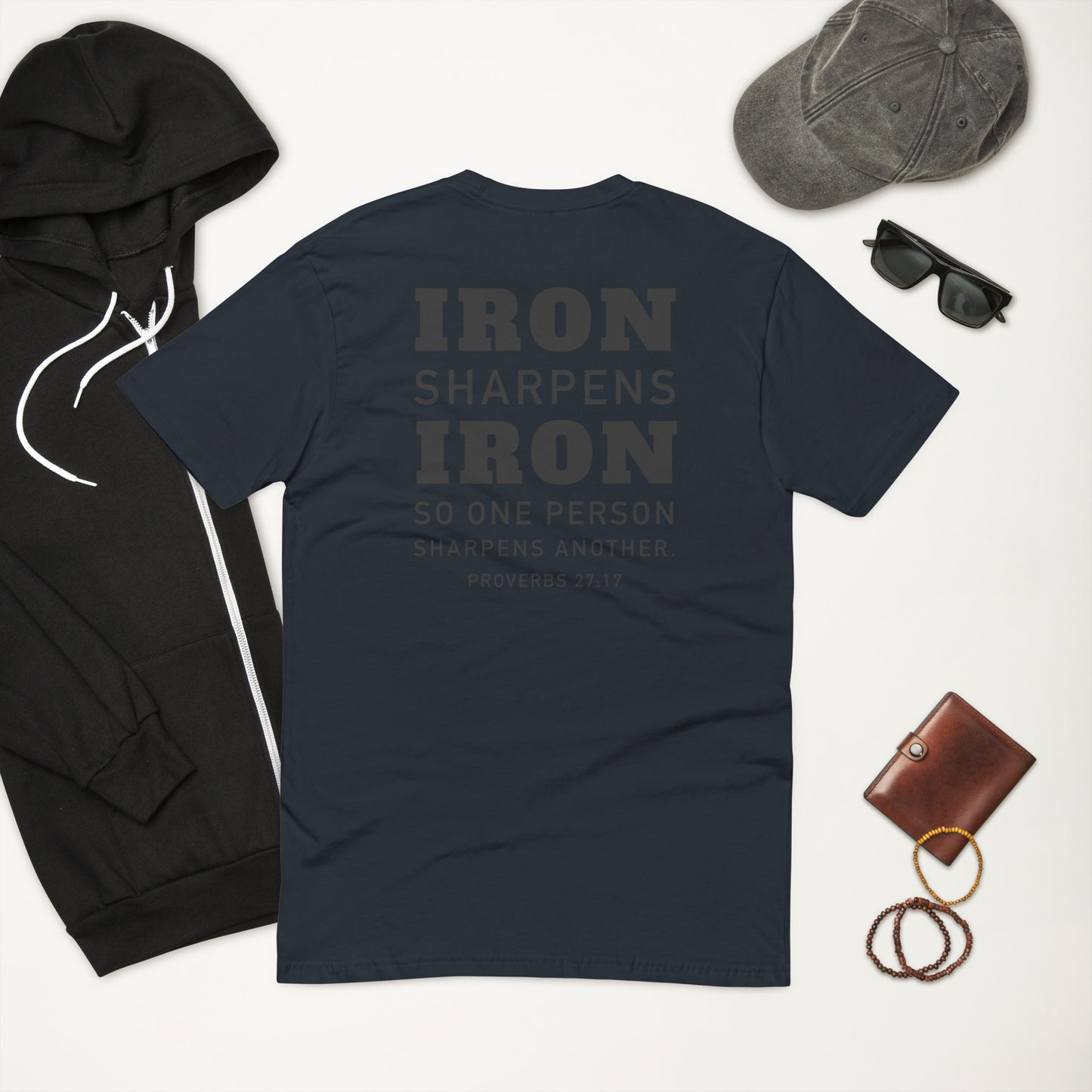 Athletic fit Iron Sharpens Iron Gym T shirt *Proverbs 27:17 Scripture on the back *