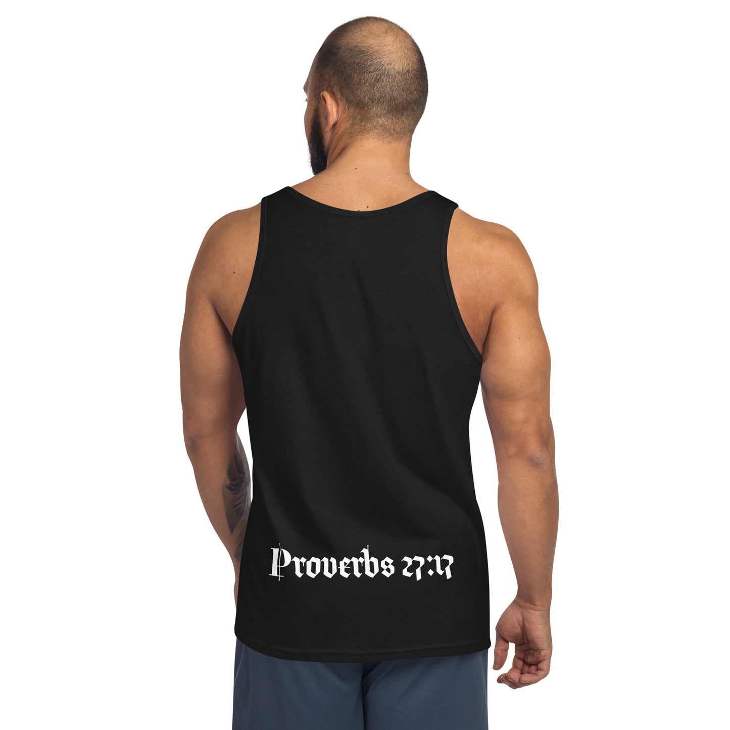 IRON SHARPENS IRON GYM TANK WITH VERSE ON BACK