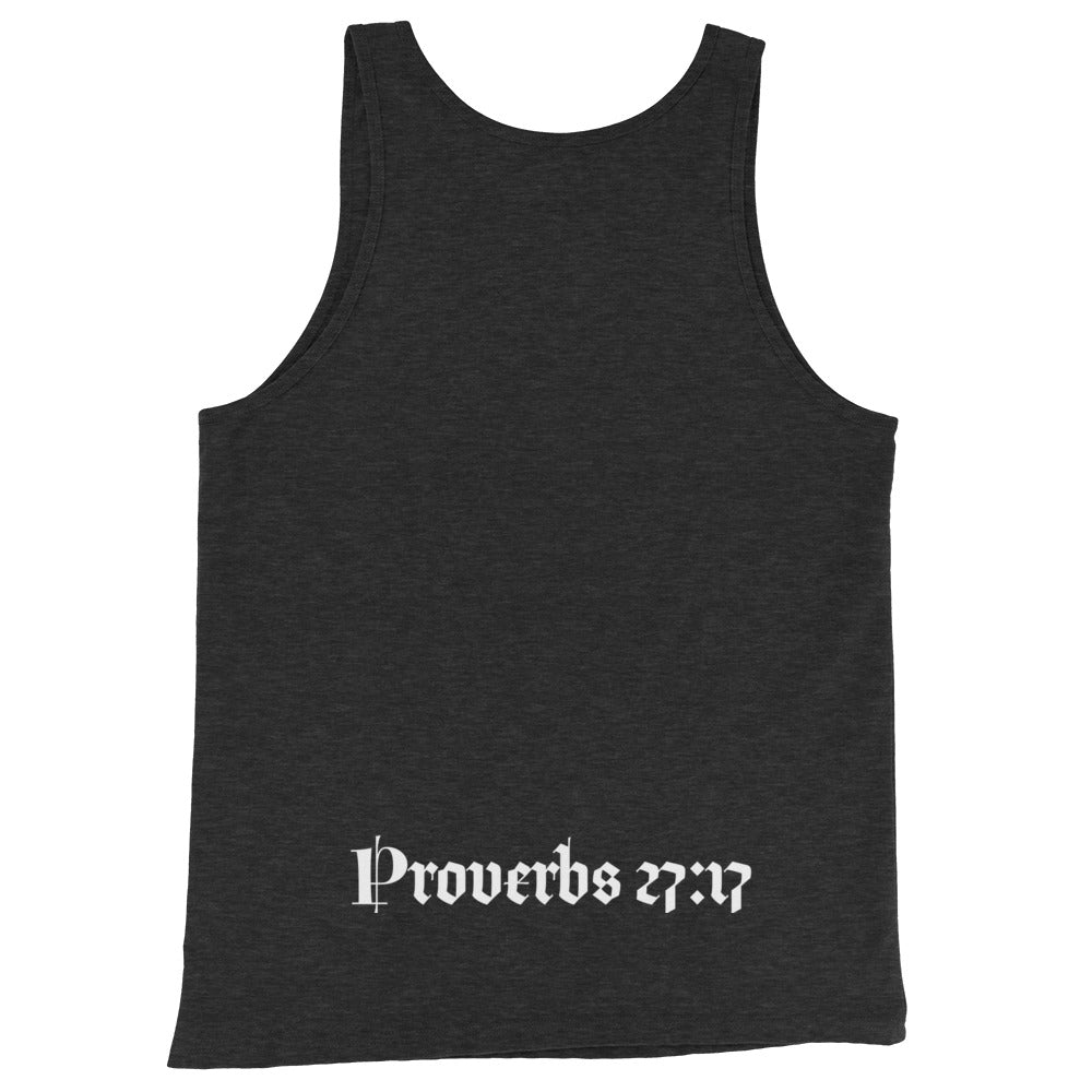 IRON SHARPENS IRON GYM TANK WITH VERSE ON BACK