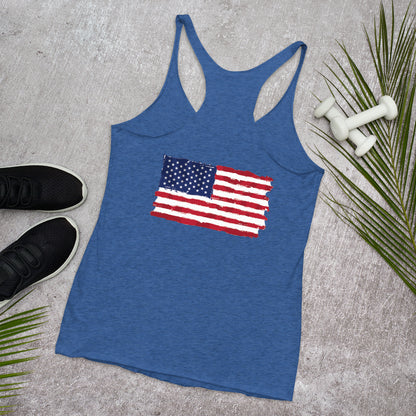 Women's Racerback Iron Sharpens Iron 4Th of July tank