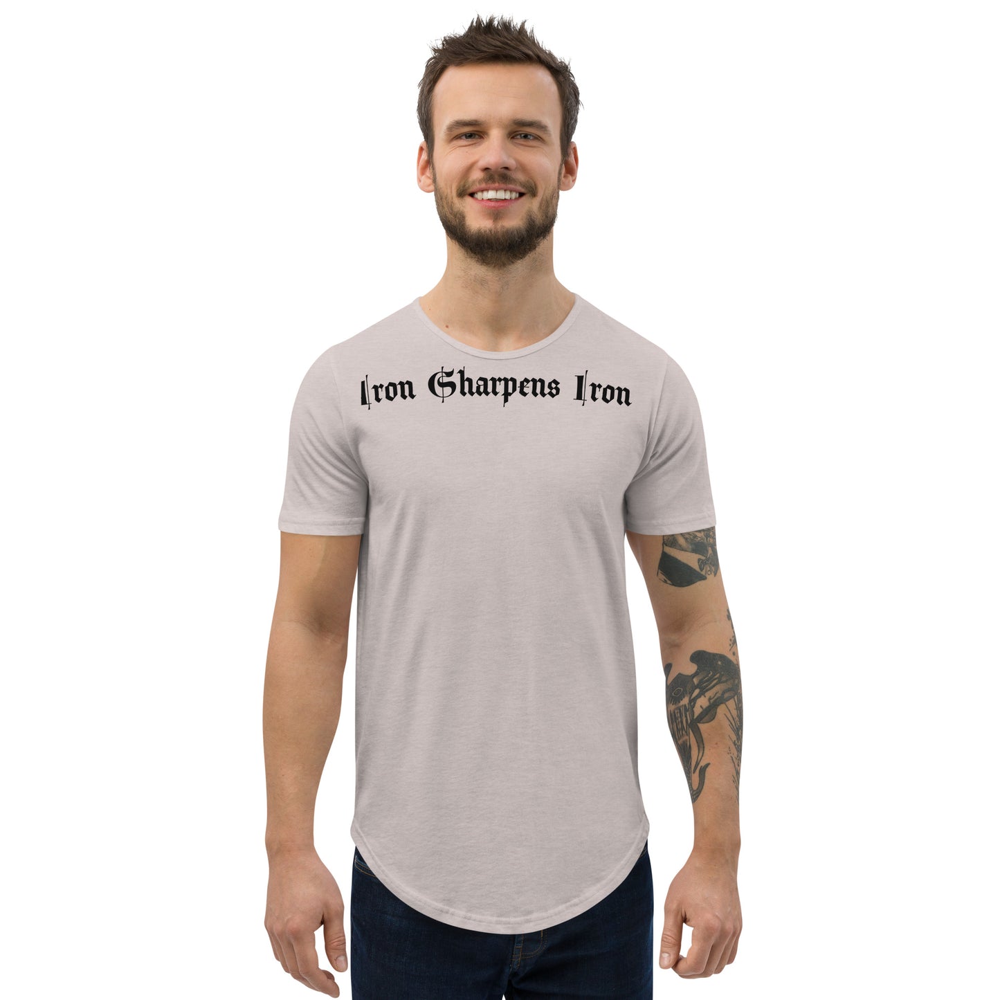 Men's Curved Hem super thin material  with tight fit iron sharpens iron T